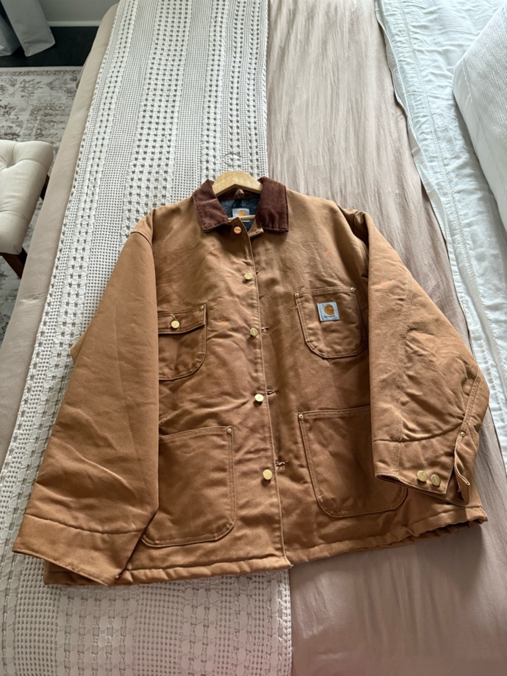 Vintage Carhartt Brown Barn Coat with Dark Brown Corduroy Collar Size 3/4XL - Picture 6 of 12
